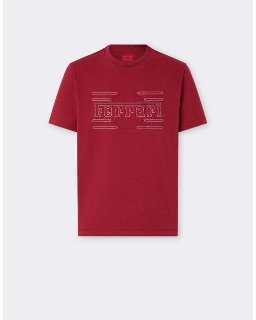 Ferrari Red Cotton T-Shirt With Embroidery for men