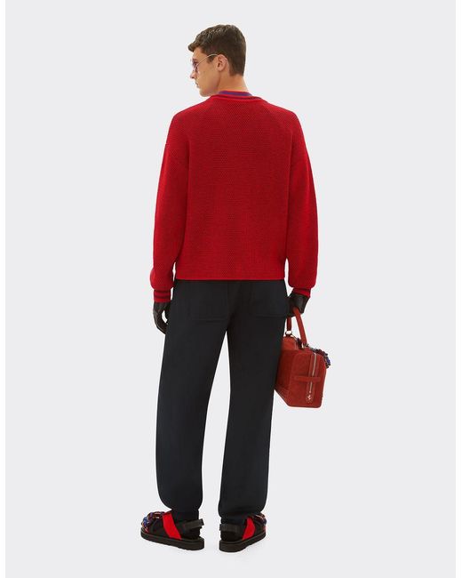Ferrari Red Cotton Sweater With Contrasting Stripes for men