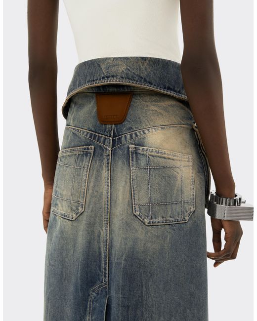 Ferrari Gray Acid-Washed Denim Midi Skirt