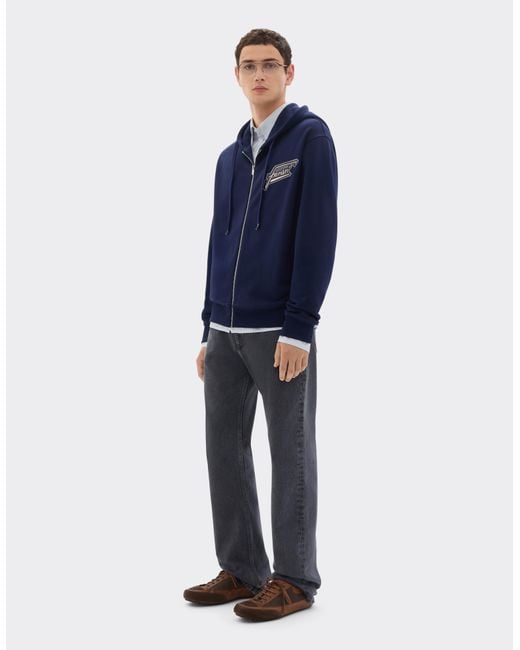 Ferrari Blue Cotton Sweatshirt With Zip And Patch for men