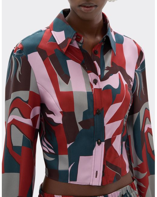 Camisa De Seda Con Estampado De Ponis En Bloques De Color Ferrari de color White