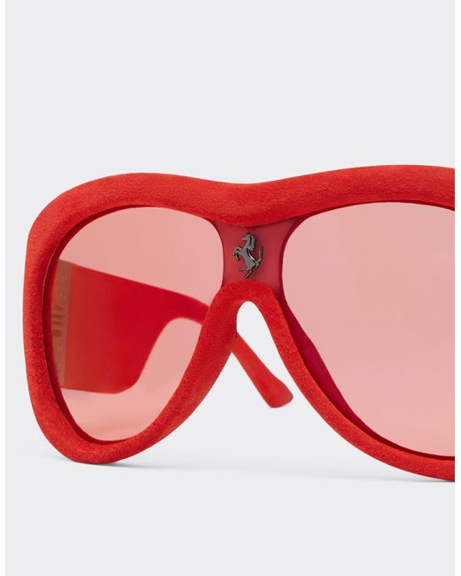Ferrari Limited Edition Leather Covered Sunglasses With Mirror Lens