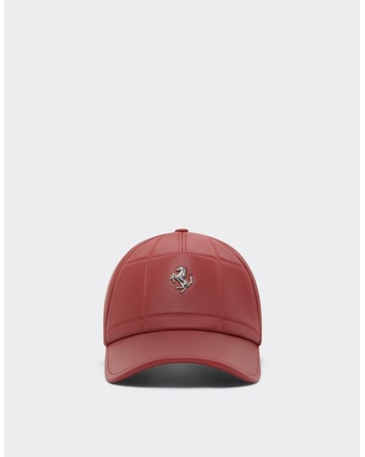Ferrari Red Nappa Leather Baseball Cap With Prancing Horse