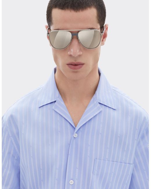 Ferrari Blue Cotton Shirt With Monogram Pattern for men