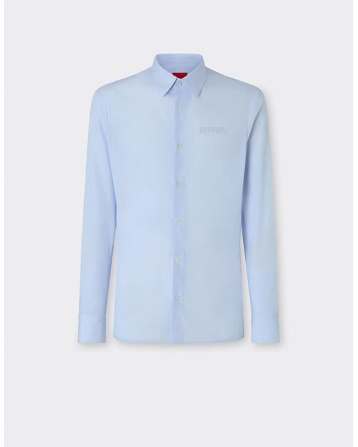 Ferrari Blue Cotton Shirt With Micro-Stripe for men