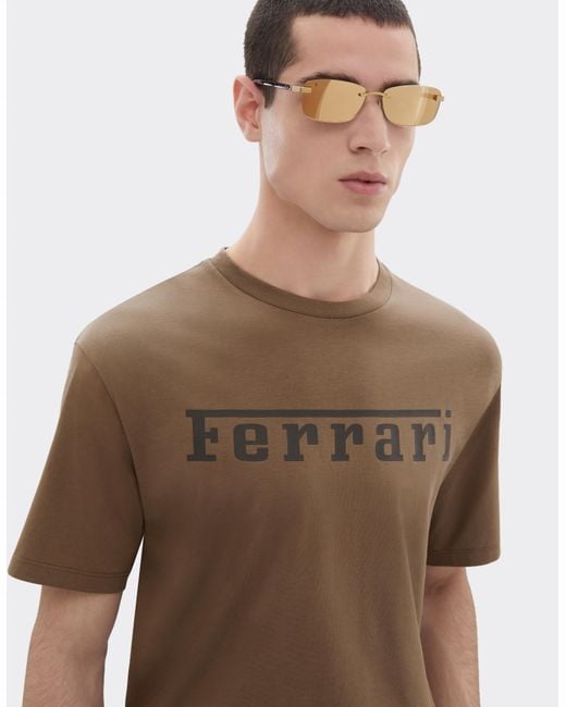 Ferrari Brown Cotton T-Shirt With Logo