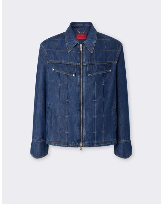 Ferrari Blue Denim Jacket With 7X7 Check for men