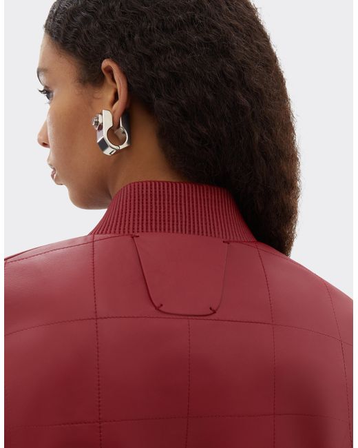 Ferrari Red Rubberized Nappa Leather Bomber Jacket