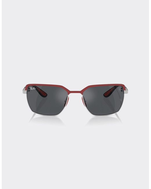 Ferrari Ray-ban For Scuderia 0rb3743m Sunglasses In Matte Red Metal And Gunmetal With Gray Lenses