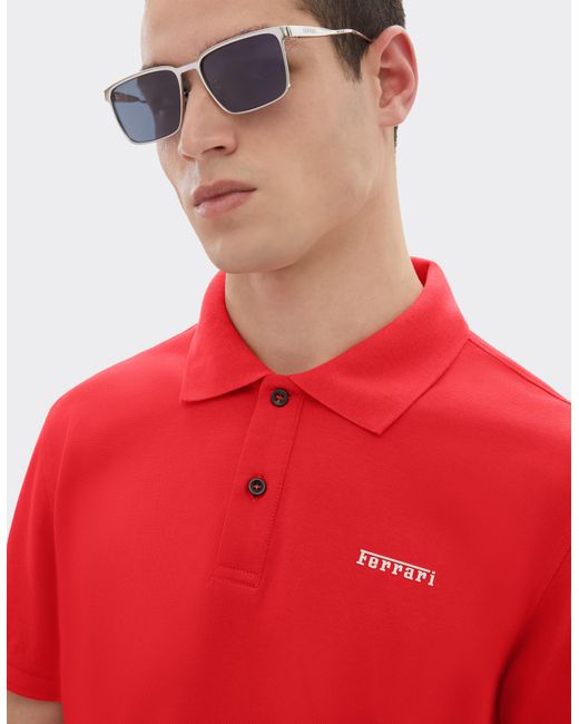 Ferrari Red Cotton Polo Shirt With Logo for men
