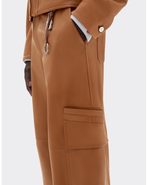 Ferrari Brown Deer-Effect Nappa Leather Cargo Pants for men