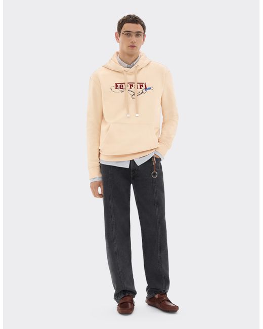 Ferrari Natural Hooded Sweatshirt With Embroidery for men