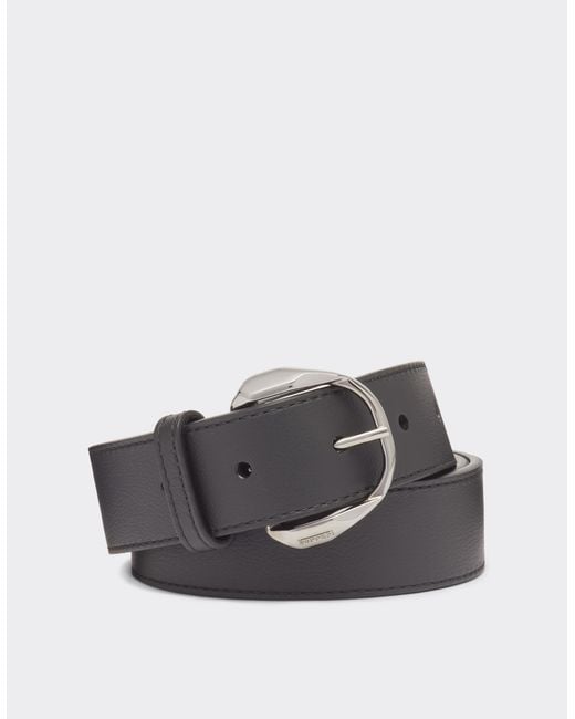 Ferrari Gray Leather Belt With Prancing Horse Detail