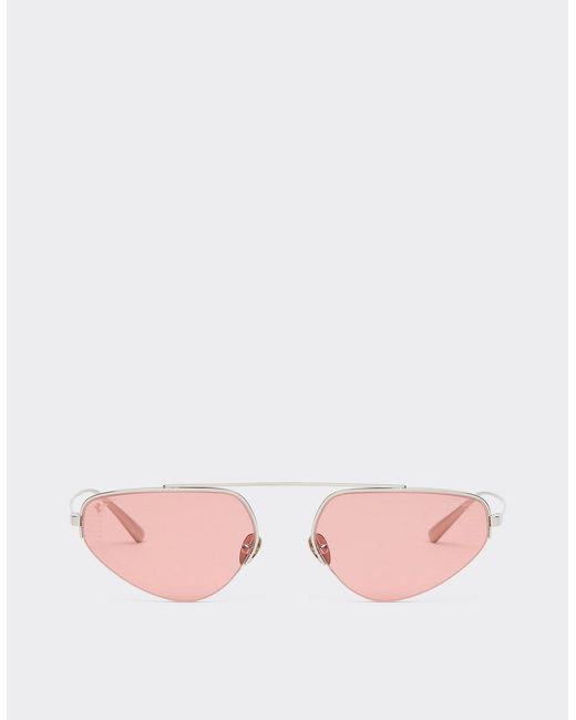 Occhiale Da Sole In Titanio Argento Con Lenti Verdi Sfumate Specchiate di Ferrari in Pink