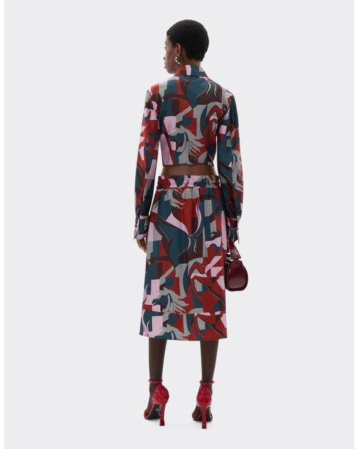 Ferrari White Silk Skirt With Color Block Cavallino Print