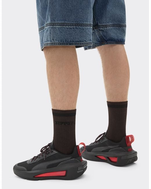 Ferrari Black Long Cotton Socks With Logo
