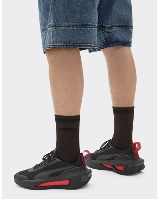 Ferrari Black Long Cotton Socks With Logo