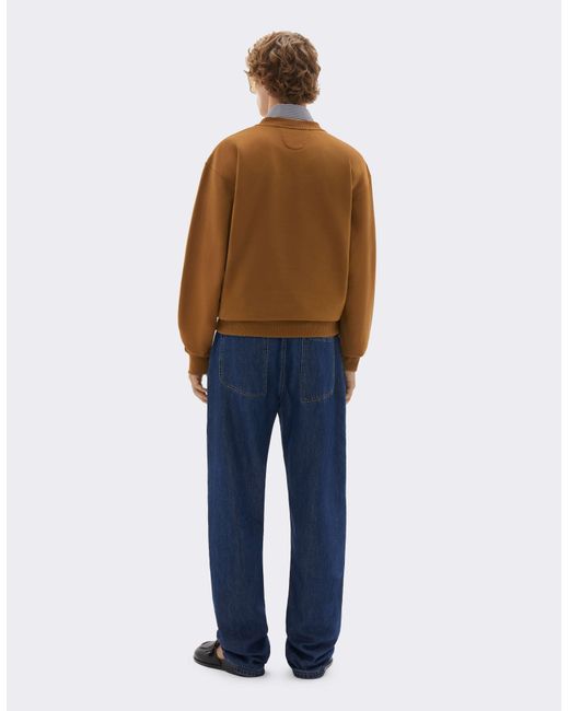 Ferrari Brown Embroidered Crew-Neck Sweatshirt for men