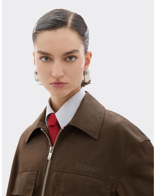 Ferrari Brown Technical Gabardine Jacket With A Vintage Effect