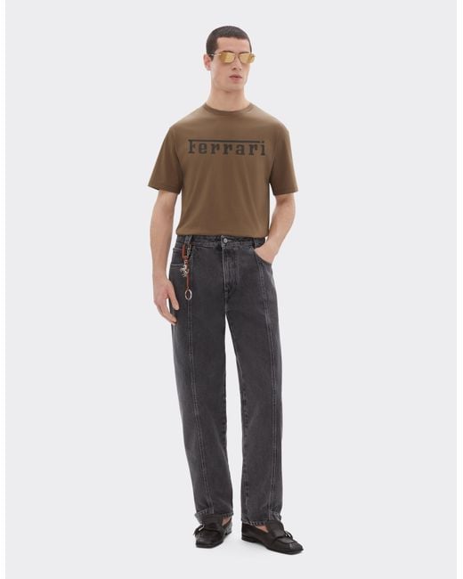Ferrari Brown Cotton T-Shirt With Logo