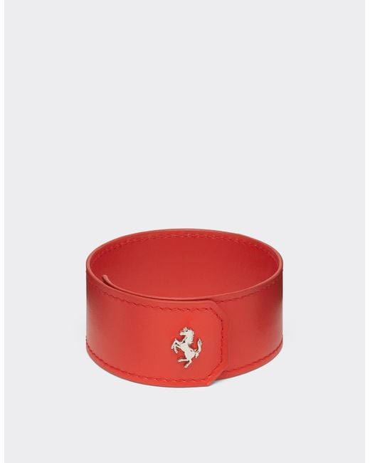 Ferrari Red Smooth Leather Slap Bracelet