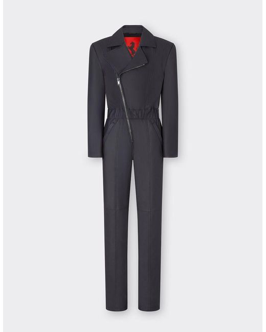 Ferrari Blue Nappa Leather Jumpsuit With Two-tone Ribbons