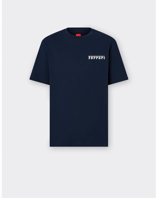 Ferrari Blue Cotton T-Shirt With Logo for men