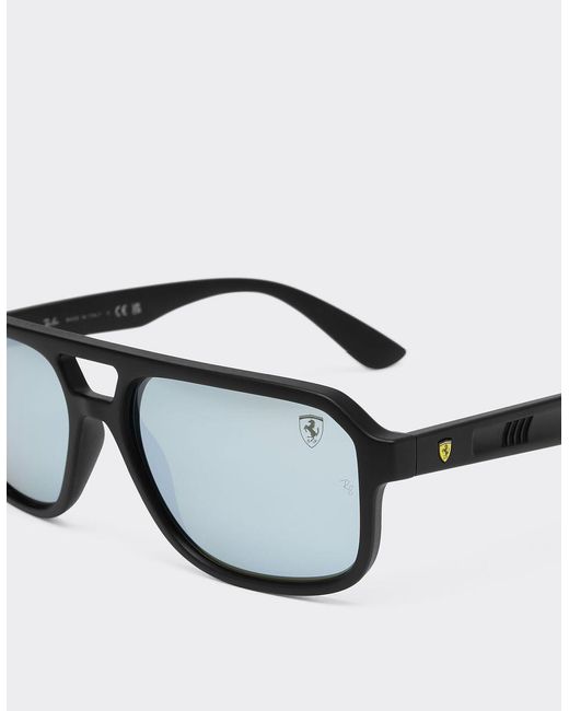 Ferrari White Black Ray-ban For Scuderia Rb4414mf Sunglasses With Dark Green Silver Mirrored Lenses