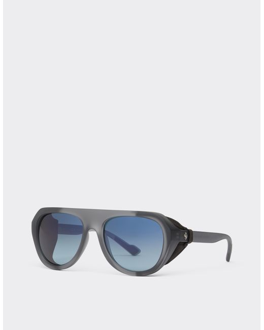 Ferrari Blue Matt Sunglasses With Leather Details And Polarised Lenses