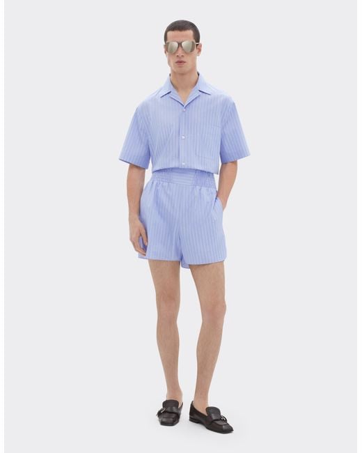 Ferrari Blue Cotton Shirt With Monogram Pattern for men