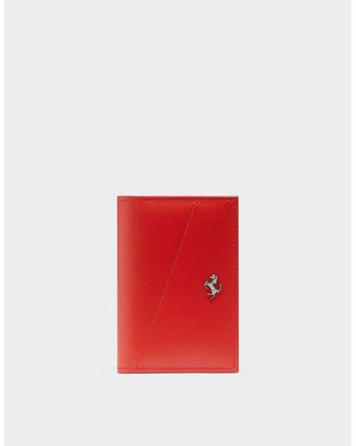 Ferrari Red Smooth Leather Folding Card Holder