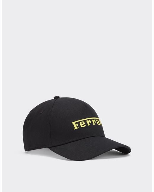 Ferrari Black Baseball Cap With Rubberized Logo