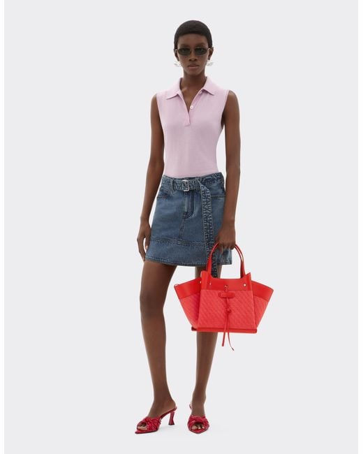 Ferrari Red Small Raffia And Leather Tote Bag