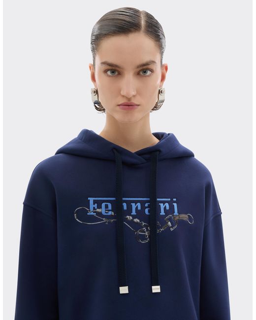 Ferrari Blue Hooded Sweatshirt With Embroidery