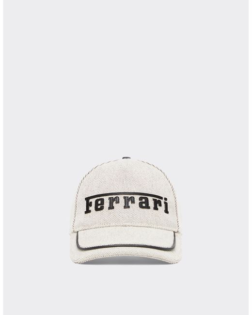 Ferrari White Baseball Cap With Embroidered Logo And Leather Details