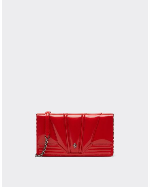 Ferrari Red Gt Brushed Leather Wallet With Chain Shoulder Strap