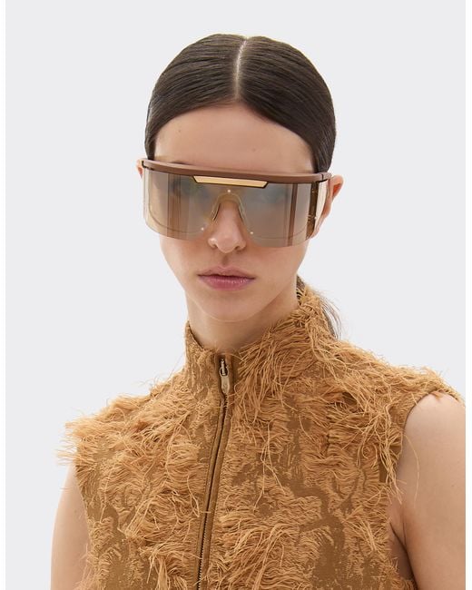 Ferrari Natural Limited Edition Metal And Leather Sunglasses With Mirroredlens