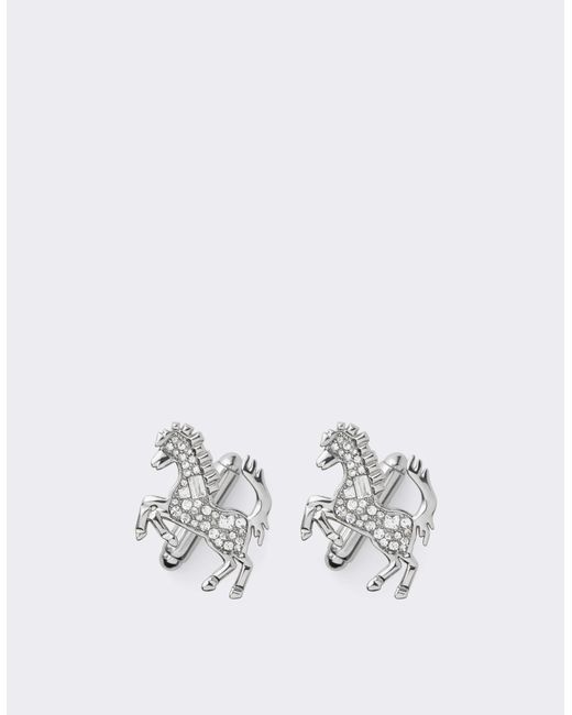 Ferrari White Prancing Horse Rhinestone Cufflinks for men
