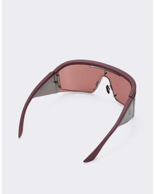 Ferrari Pink Limited Edition Metal And Leather Sunglasses With Dark Redlens