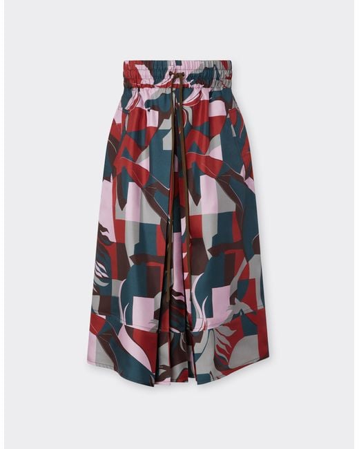 Ferrari White Silk Skirt With Color Block Cavallino Print