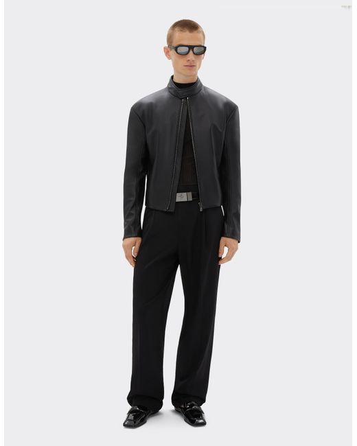 Ferrari Black Nappa Leather Biker Jacket for men