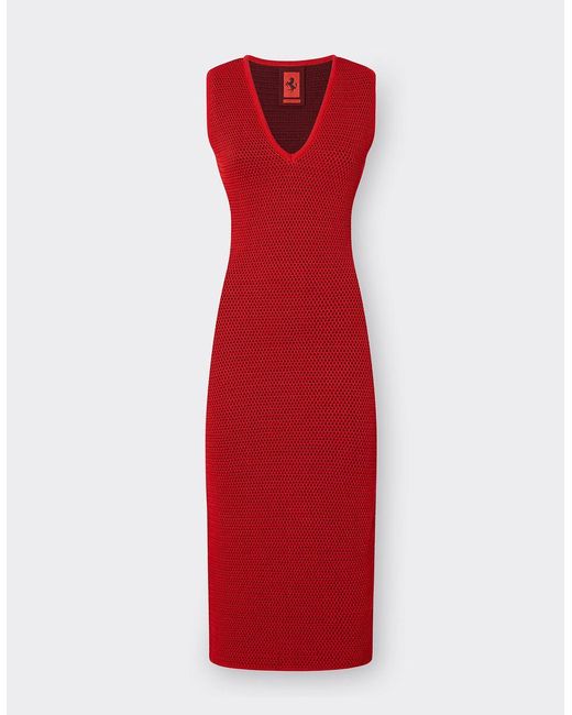 Ferrari Red Cotton Dress With Contrasting Ribbon