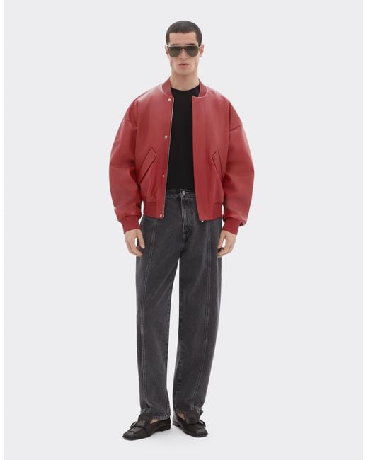 Ferrari Red Rubberized Nappa Leather Bomber Jacket for men