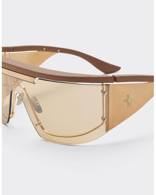 Ferrari Natural Limited Edition Metal And Leather Sunglasses With Mirroredlens