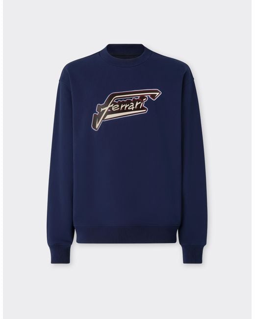 Ferrari Blue Cotton Sweatshirt With Patch for men