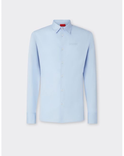 Ferrari Blue Poplin Shirt With Embroidered Logo for men
