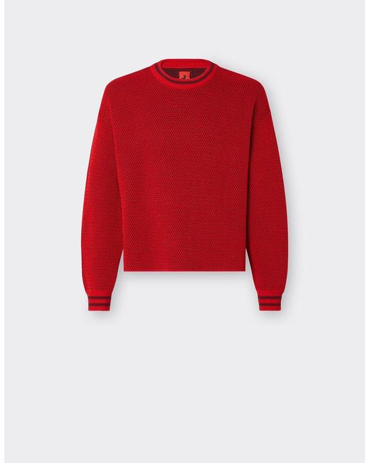 Ferrari Red Cotton Sweater With Contrasting Stripes for men