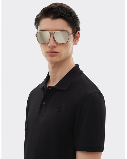 Ferrari Black Organic Cotton Piqué Polo Shirt With Prancing Horse for men