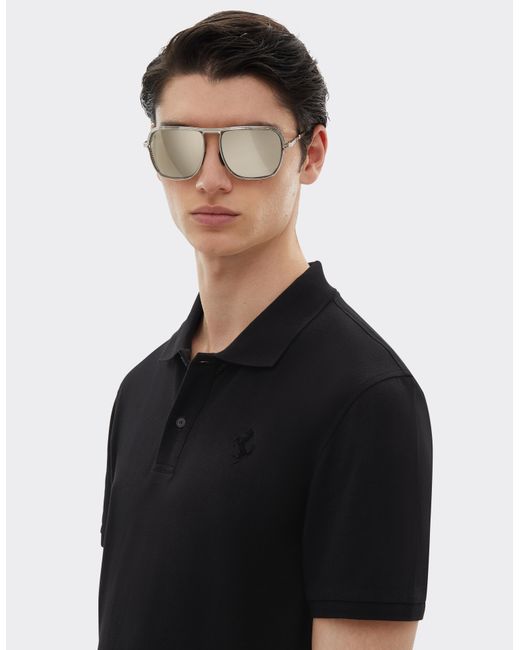 Ferrari Black Organic Cotton Piqué Polo Shirt With Prancing Horse for men