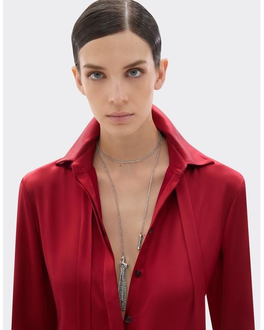 Ferrari White Rhinestone Necklace With Prancing Horse And Mini Piston